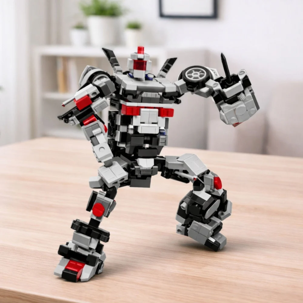 Građevinske kocke 2u1 robot trkaći auto bijeli 320 kom_5