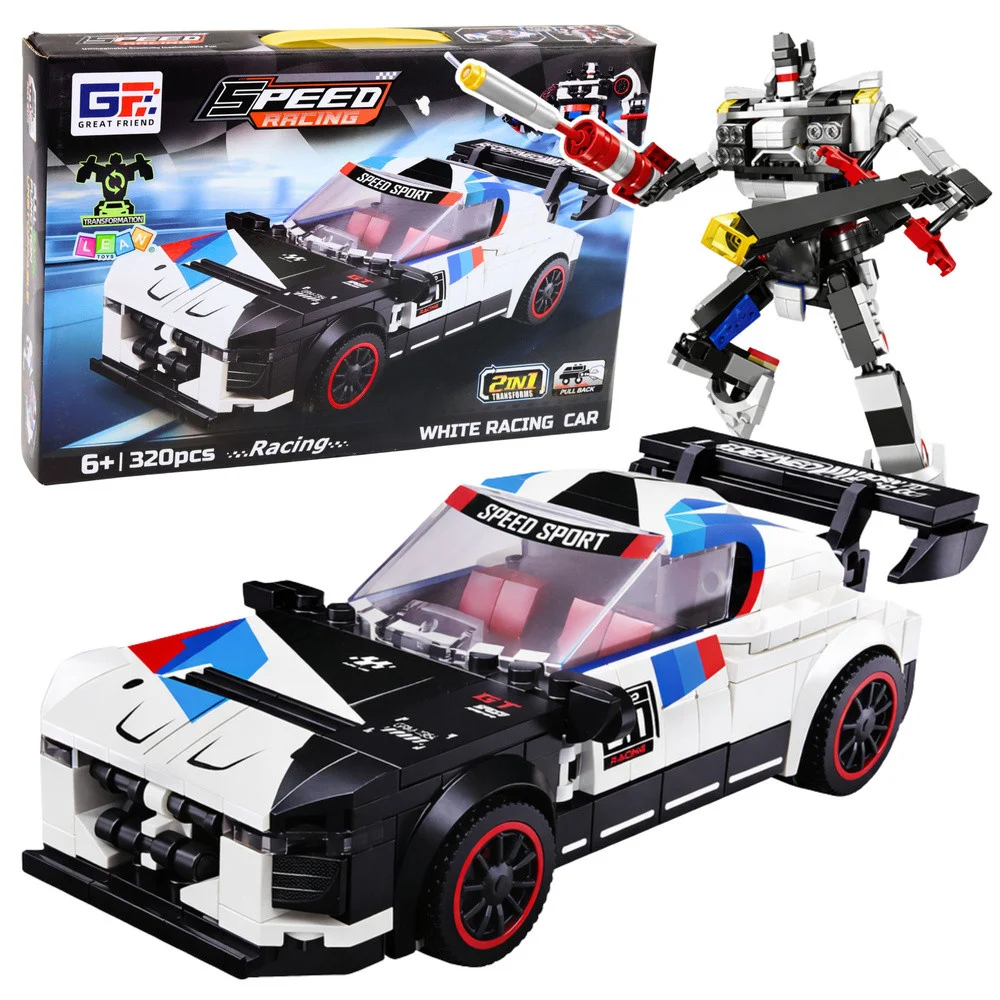 Građevinske kocke 2u1 sportski auto robot bijeli 320 kom_1