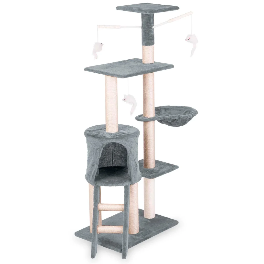 Grebalica za mačke 140 cm DR-267 svijetlo siva Pethaus s mišem_3