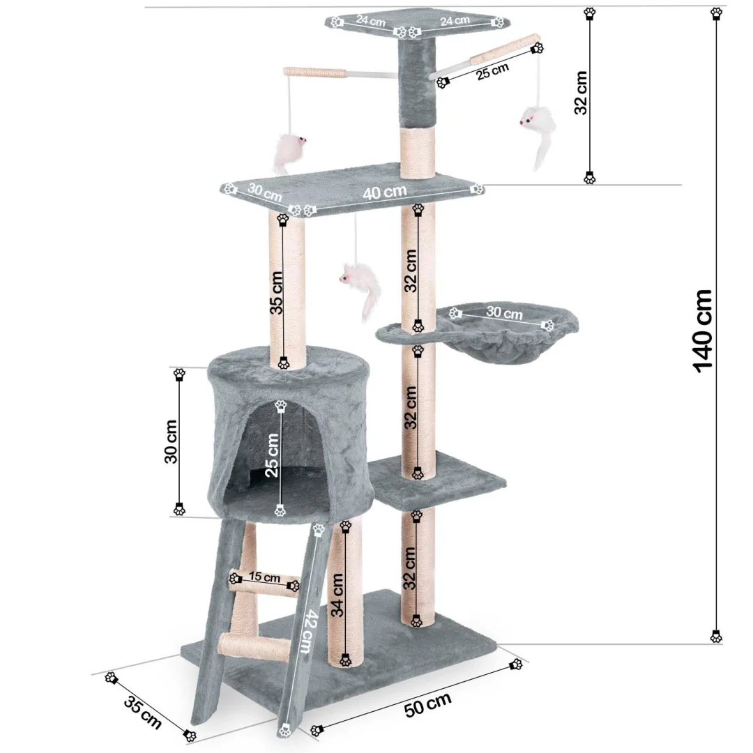 Grebalica za mačke 140 cm DR-267 svijetlo siva Pethaus s mišem_6