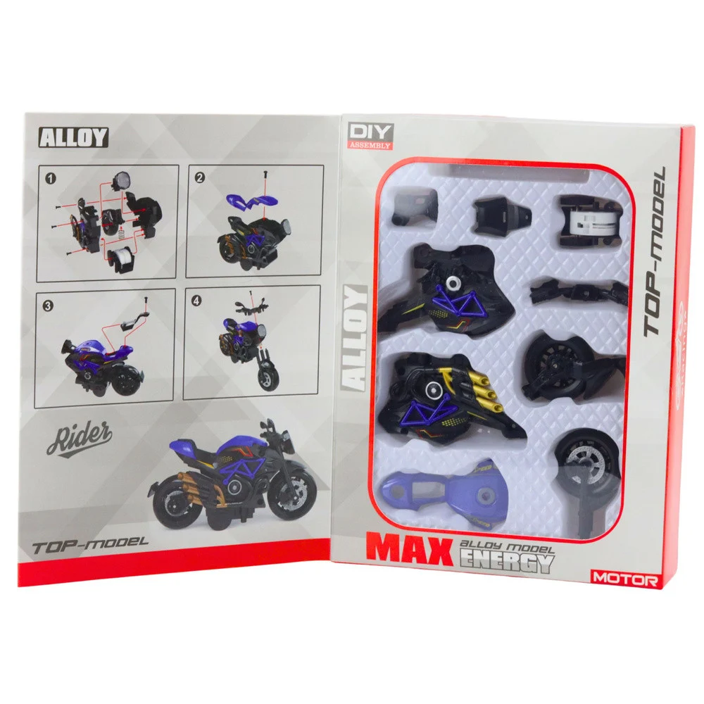 Igračka motocikl za sastavljanje vijaka metalna 1:14 DIY crno-plava_3