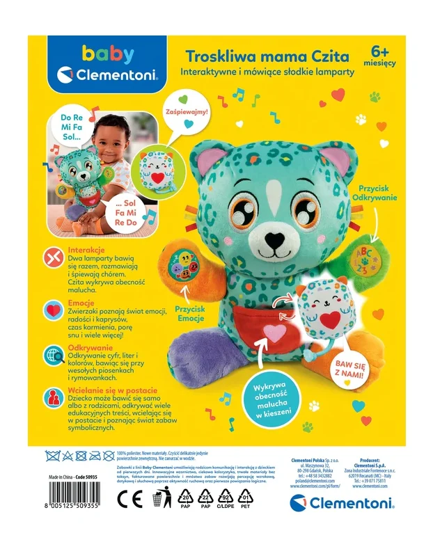 Interaktivna slatka leoparda Brižna mama Chita Poljski jezik Clementoni 50935_7