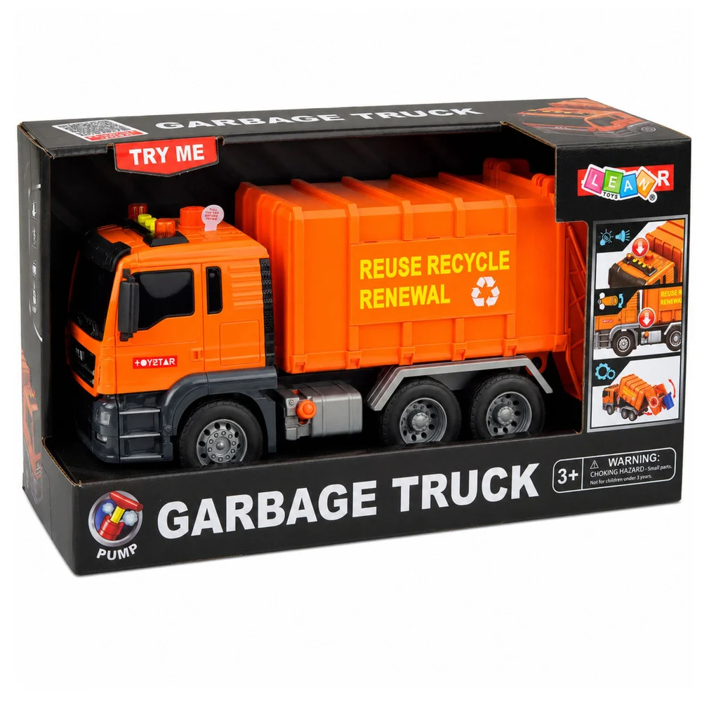 Kamion za smeće s 3 kante, svjetla i zvukovi, narančasti_6