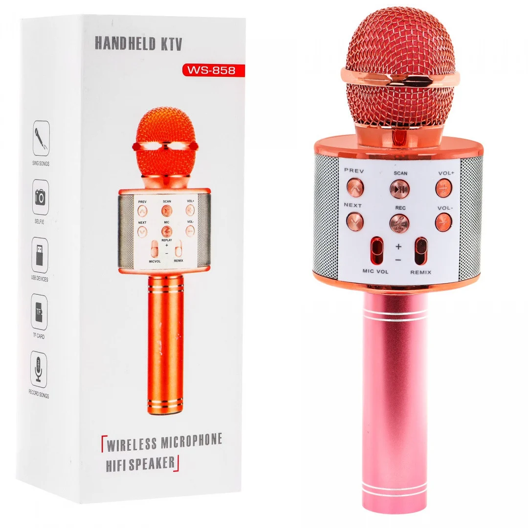 Karaoke mikrofon sa zvučnikom ružičasto-zlatni_1