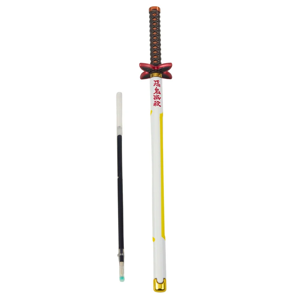 Katana Sword Anime kemijska olovka s metalnom crnom tintom, zamjenjivim punjenjem, bijelo-žuta_2