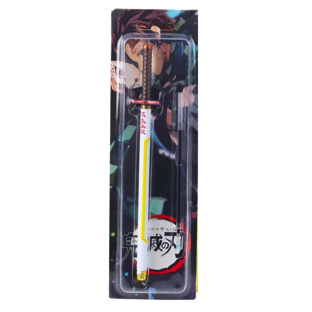 Katana Sword Anime kemijska olovka s metalnom crnom tintom, zamjenjivim punjenjem, bijelo-žuta_4