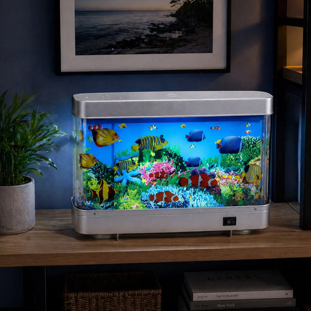 LED noćno svjetlo akvarij s pokretnim ribicama, 23 cm_3