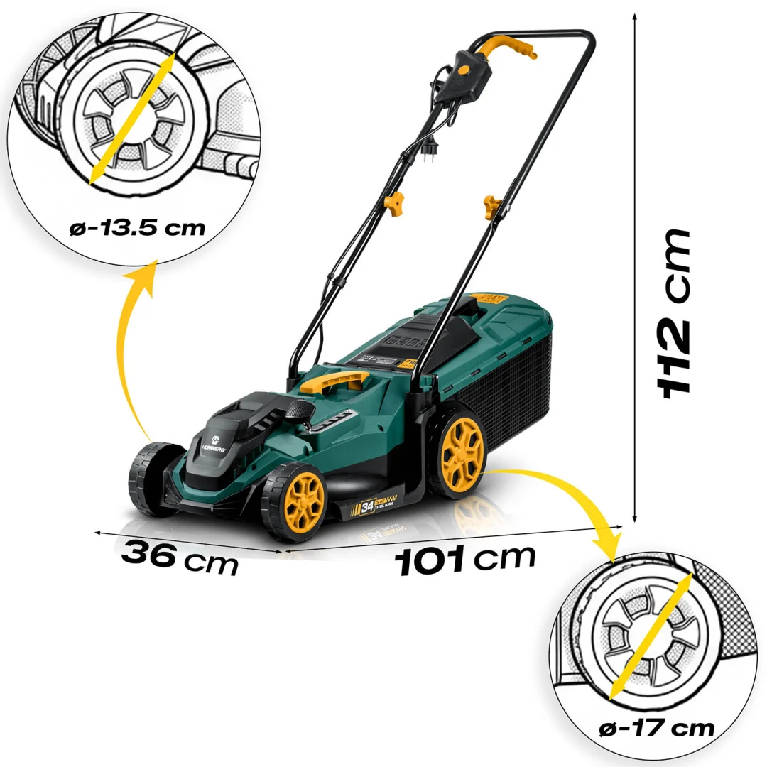 Lagana i snažna električna kosilica s regulacijom 1400W 34cm Humberg HM-612, siva, var. 561201_6