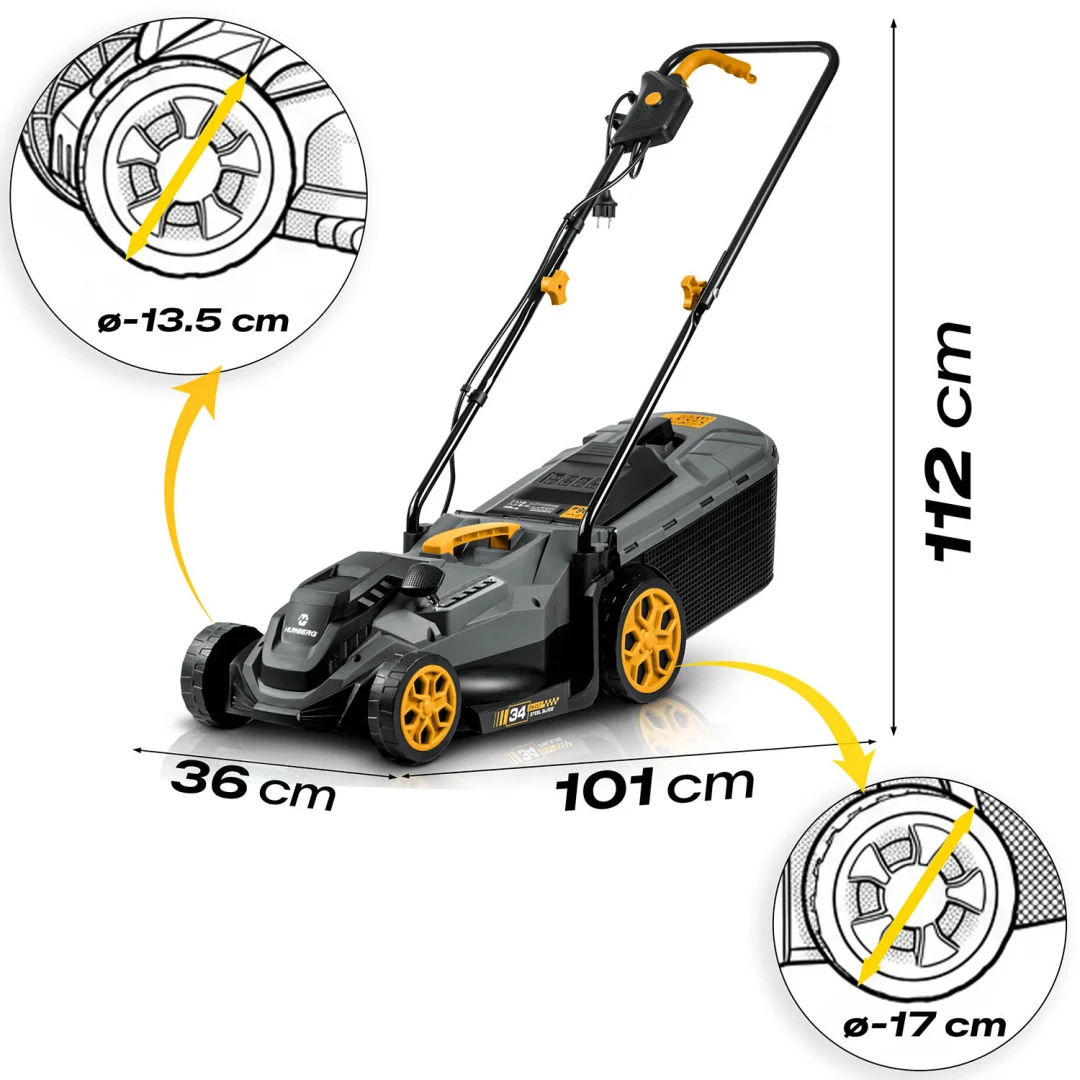 Lagana i snažna električna kosilica s regulacijom 1400W 34cm Humberg HM-612, siva_6