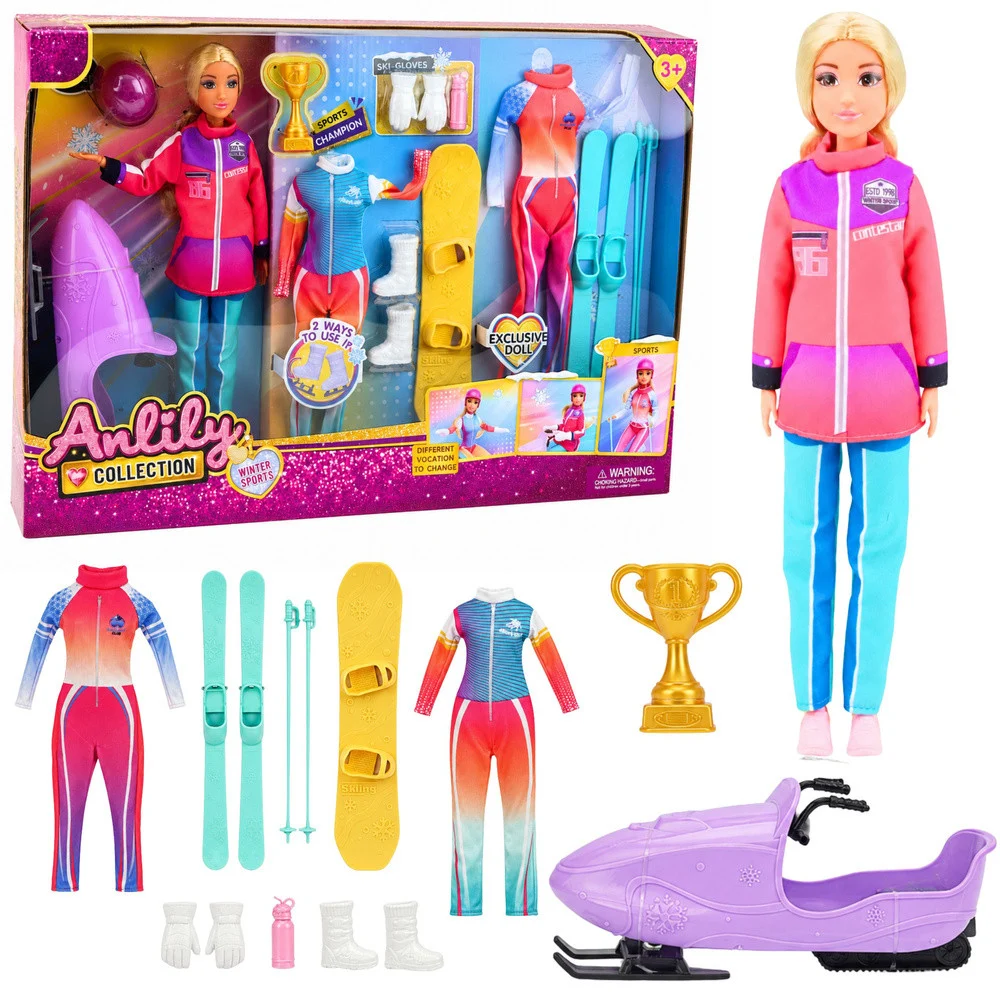 Lutka Anlily zimski sportovi skije snowboard i motorne sanke 30 cm_1