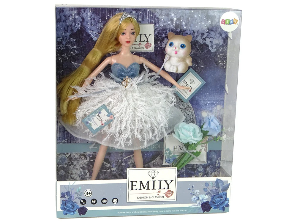 Lutka Emily plavuša s bež mačetom i cvijećem_5