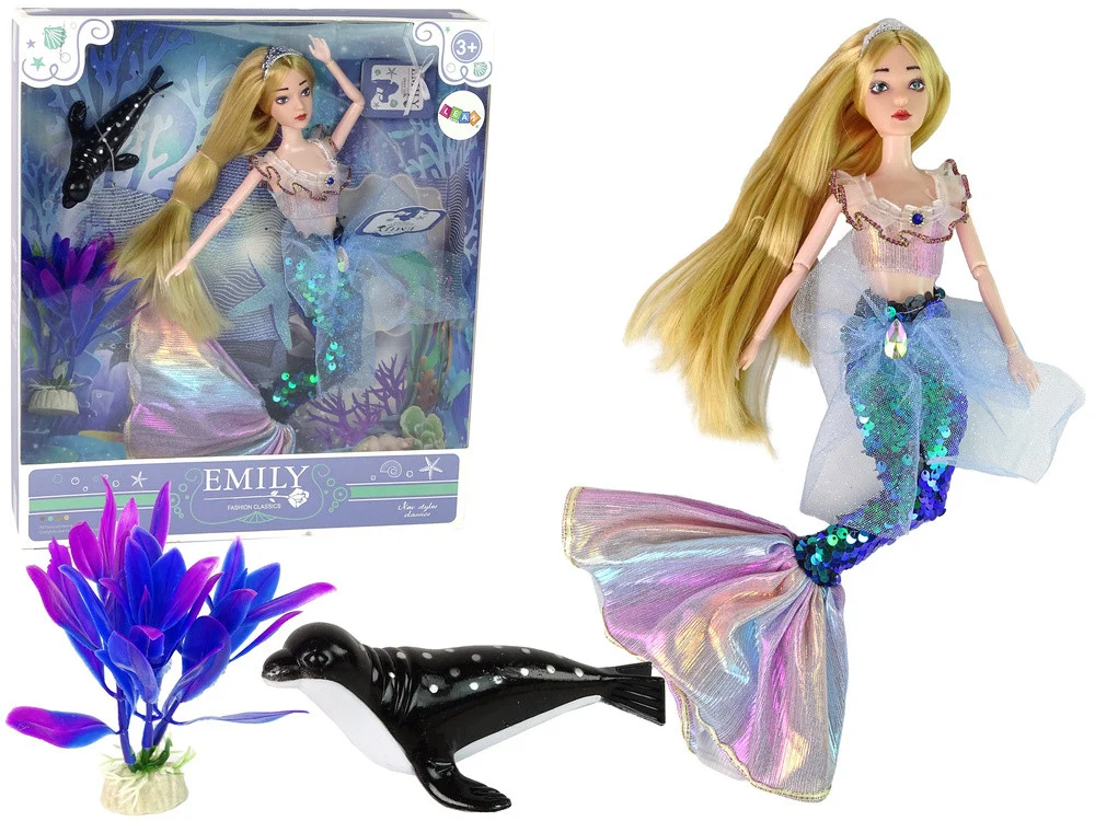 Lutka sirena Emily zeleni rep s tuljanom_1