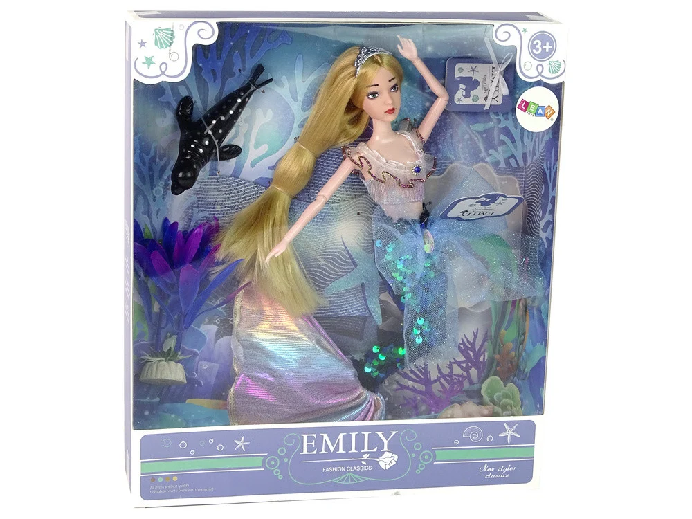 Lutka sirena Emily zeleni rep s tuljanom_5