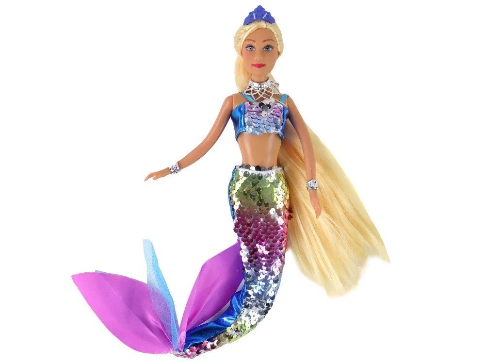 Lutka sirena plava, duga plava kosa i šljokice_2
