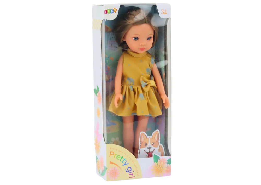 Lutka u žutoj haljini smeđa kosa 33 cm_4