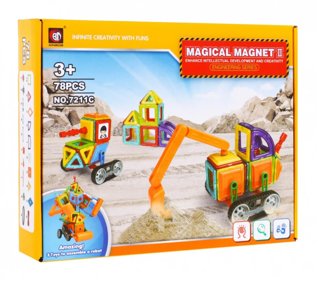 Magnetski građevinski set za djecu 3+ od 78 dijelova + modul kotača + ruka bagera + magnetski i_5