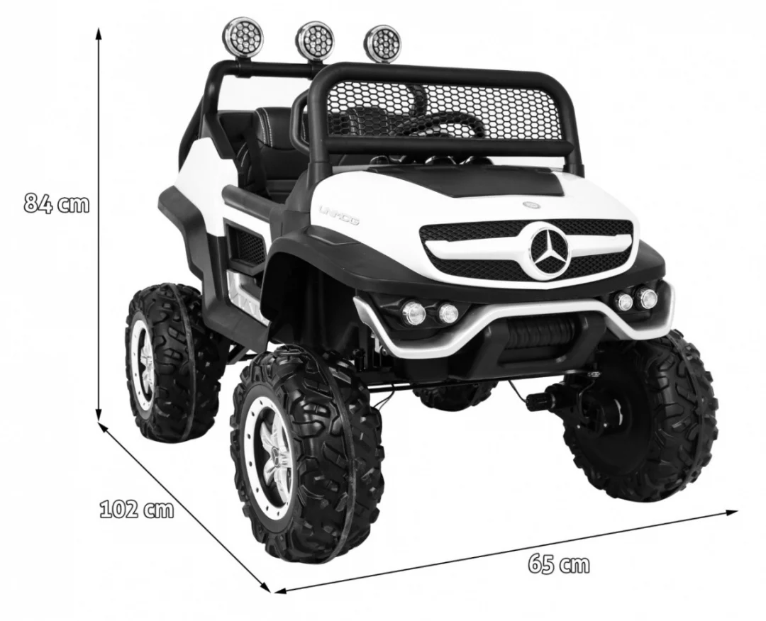 Mercedes Benz Unimog za djecu bijela boja + 4x4 pogon + daljinski upravljač + prtljažnik + spori_2