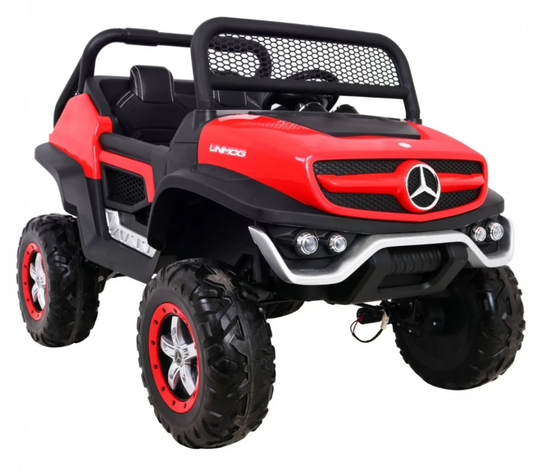 Mercedes Benz Unimog za djecu crveni + 4x4 pogon + daljinski upravljač + prtljažnik + spori, crvena_12