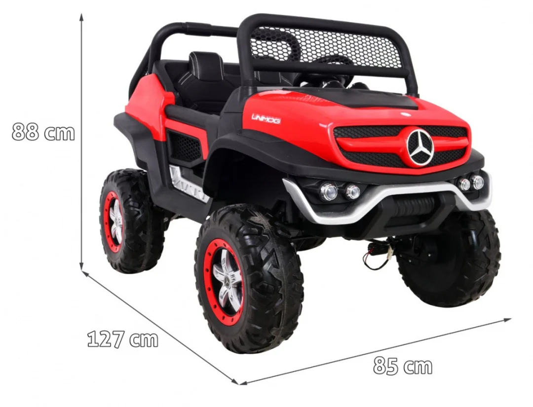 Mercedes Benz Unimog za djecu crveni + 4x4 pogon + daljinski upravljač + prtljažnik + spori, crvena_2