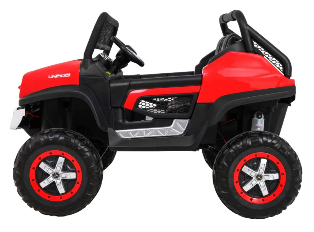Mercedes Benz Unimog za djecu crveni + 4x4 pogon + daljinski upravljač + prtljažnik + spori, crvena_5