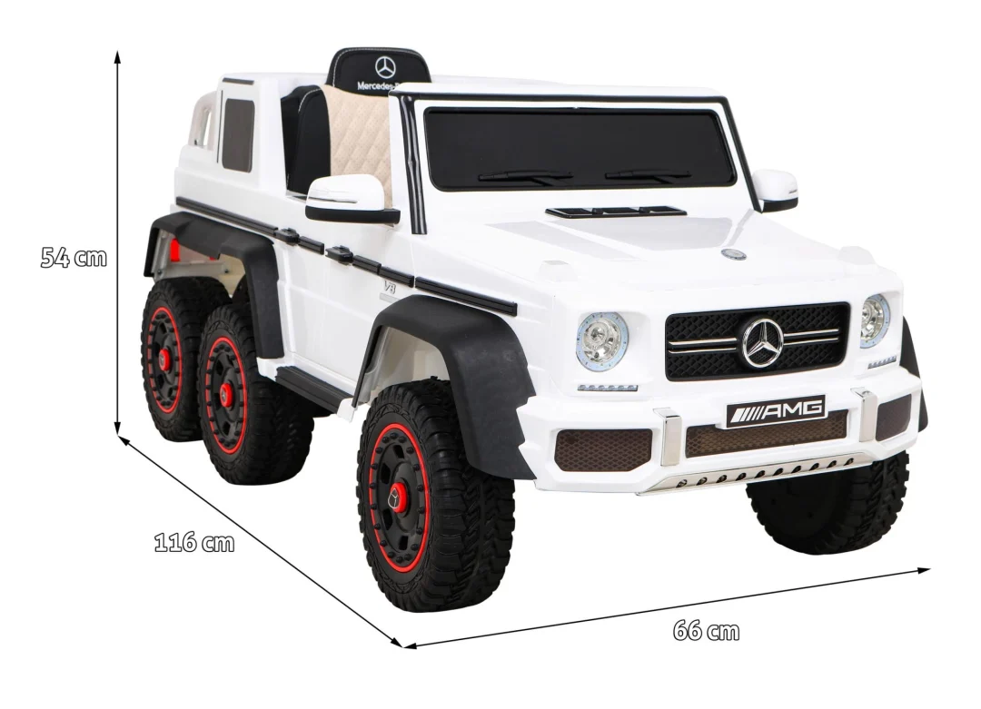 Mercedes G63 AMG automobil na baterije bijeli + daljinski upravljač + 6 EVA kotača + spori, bijela_2