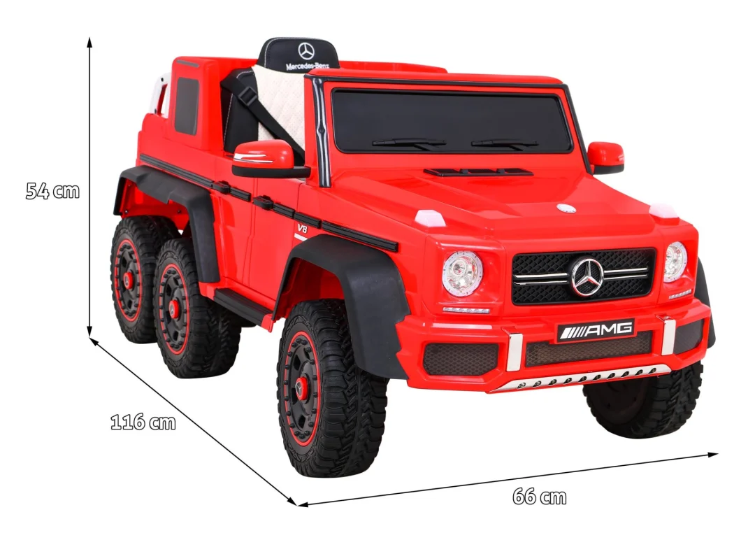 Mercedes G63 AMG automobil na baterije, crveni + daljinski upravljač + 6 EVA kotača + spori, crvena_2