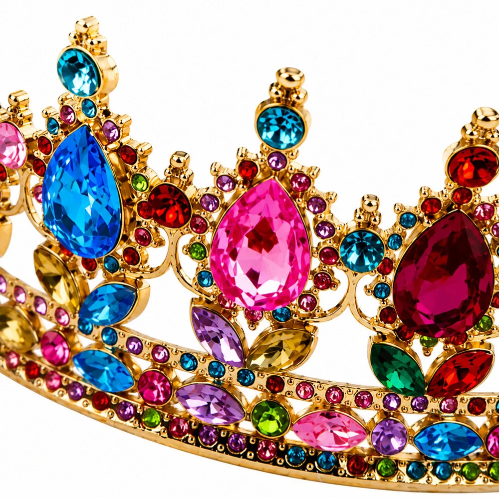 Metalna kruna princeze sa šarenim kristalima, zlatna, Ø 12,5 cm_3