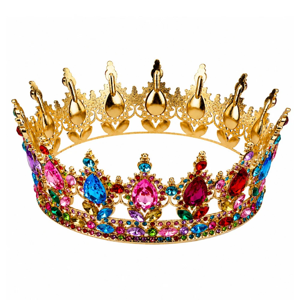 Metalna kruna princeze sa šarenim kristalima, zlatna, Ø 12,5 cm_4