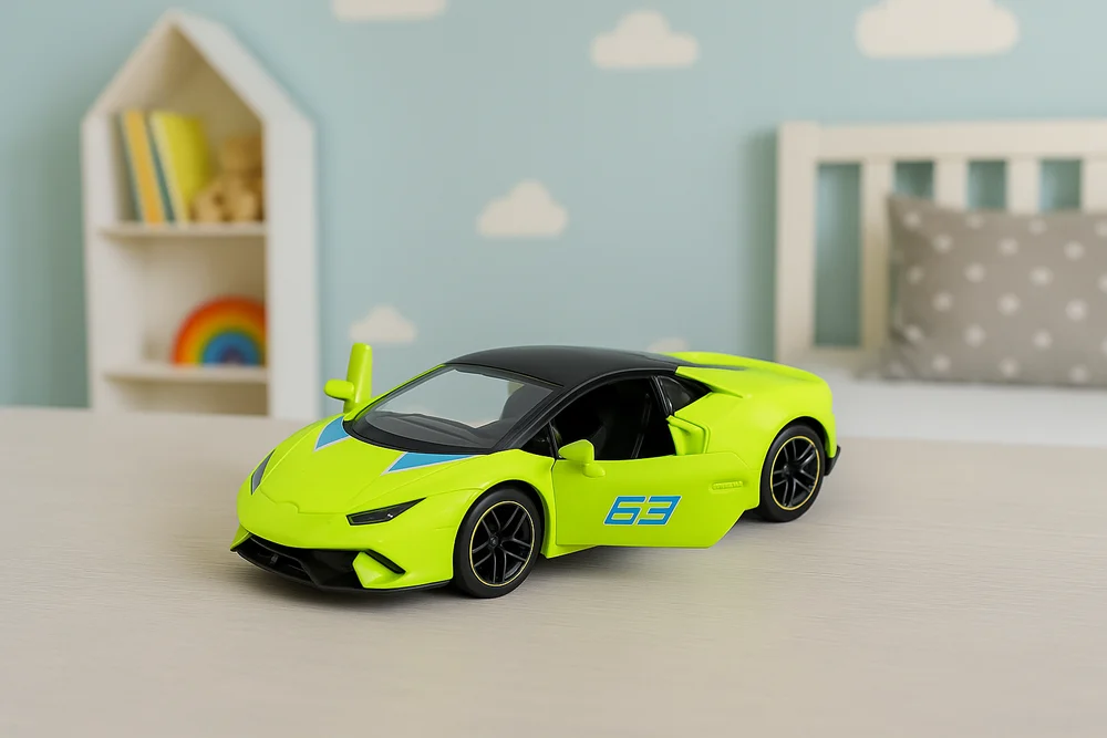 Metalni sportski automobil, povlačenje, neonsko zeleni, 1:43_3