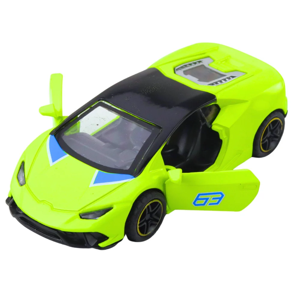 Metalni sportski automobil, povlačenje, neonsko zeleni, 1:43_4