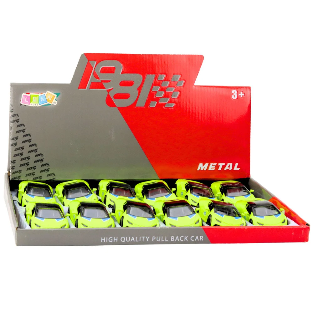Metalni sportski automobil, povlačenje, neonsko zeleni, 1:43_7