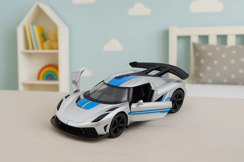 Metalni sportski automobil, povlačenje, srebrni, 1:32_3