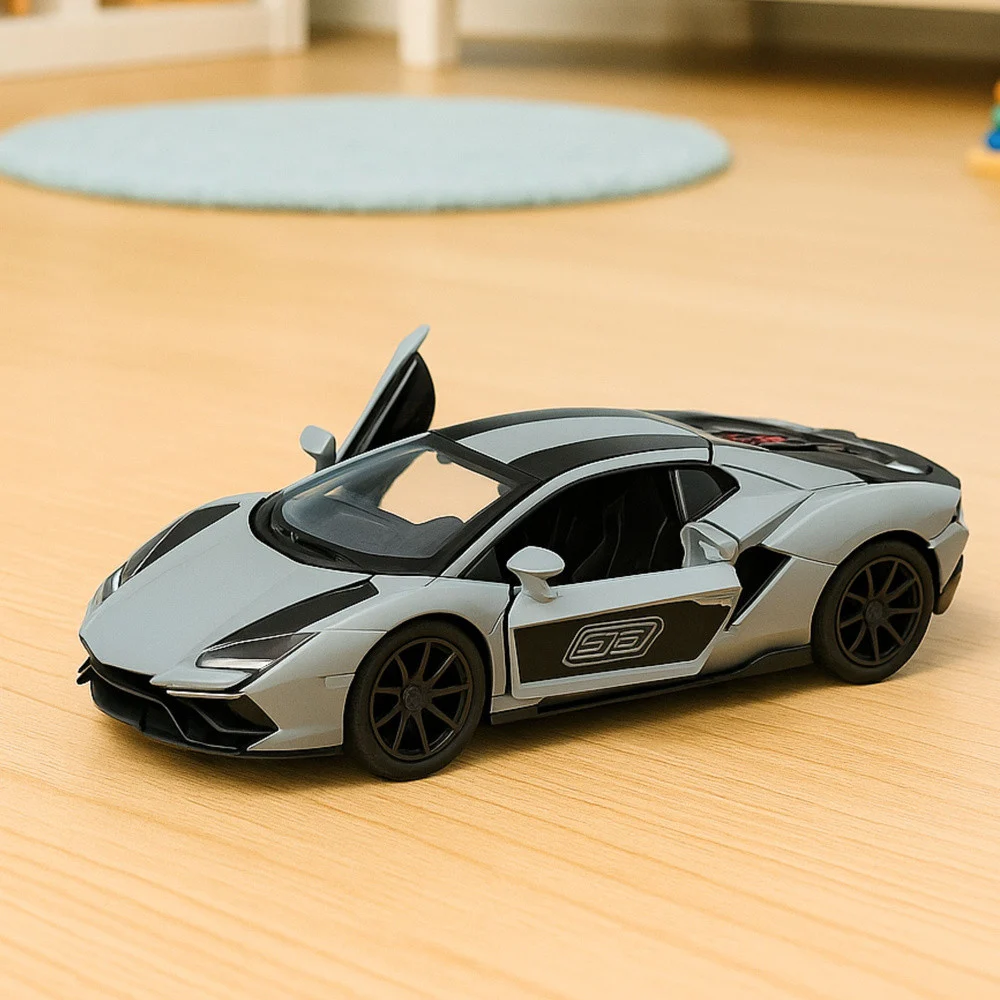 Metalni sportski automobil za utrke, otvaranje vrata, siva 1:32_4