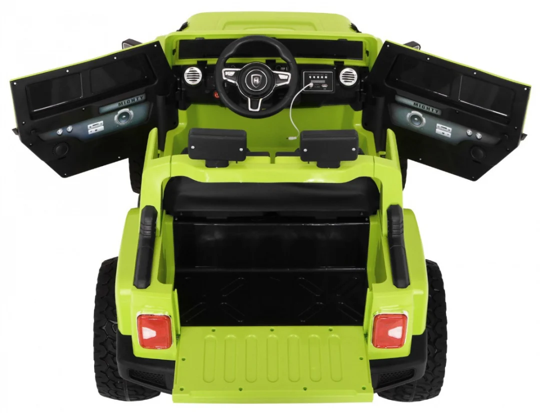 Mighty Jeep automobil na baterije za djecu, zeleni + 2 sjedala + 4x4 pogon + 2 nosača, zelena_3