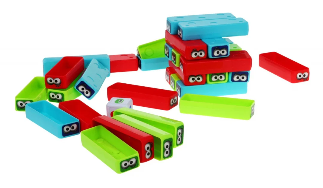 Mini Jenga arkadna igra za djecu 3+. Gradnja tornja + 30 šarenih blokova + kockice_2