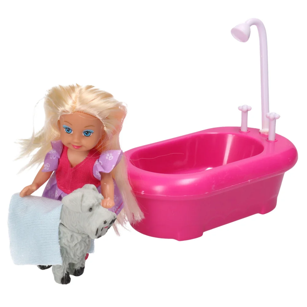 Mini set lutke s kadom, tušem i bijelim psom, ružičasti_2