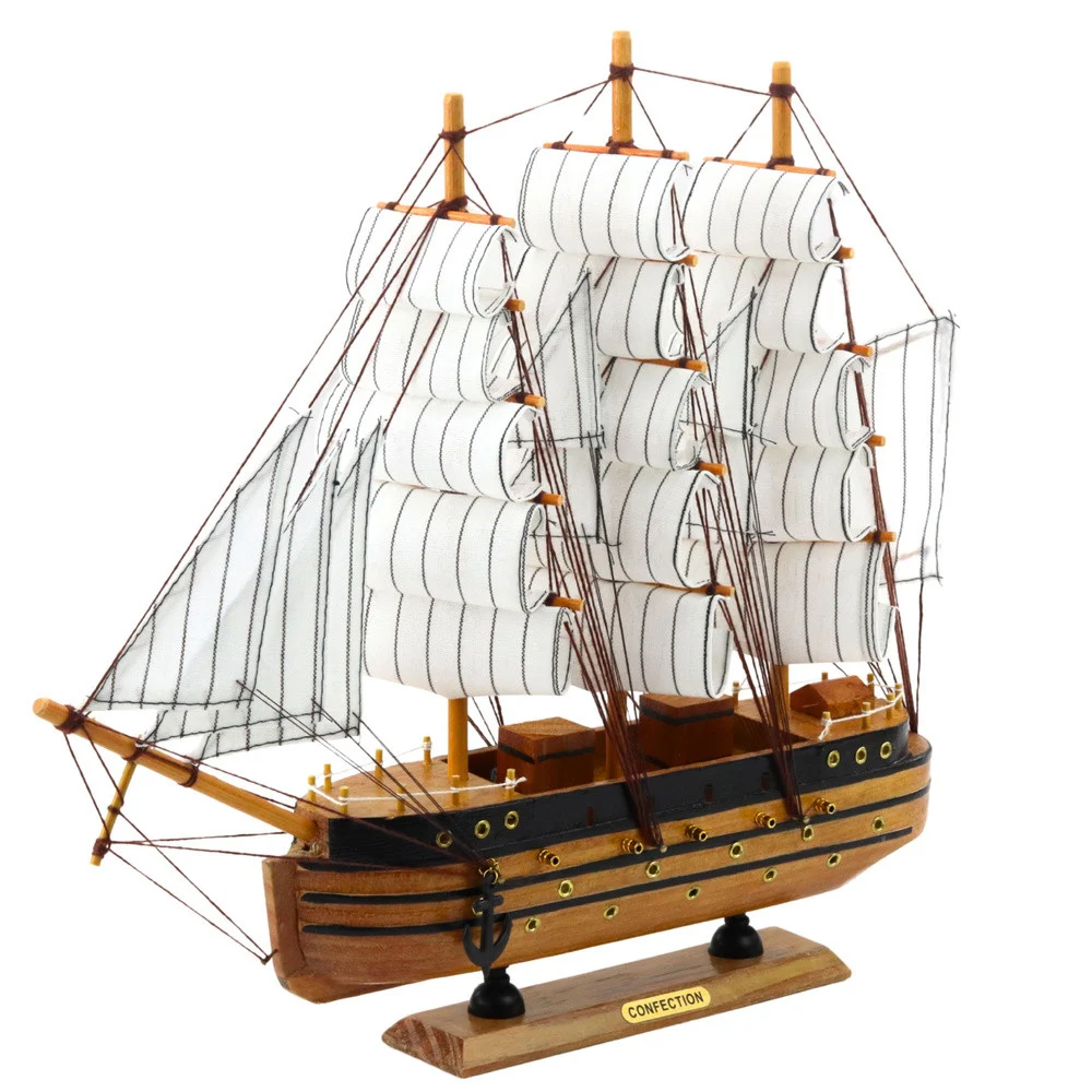 Model jedrenjaka s tri jarbola bijela jedra 39 × 36 cm_2