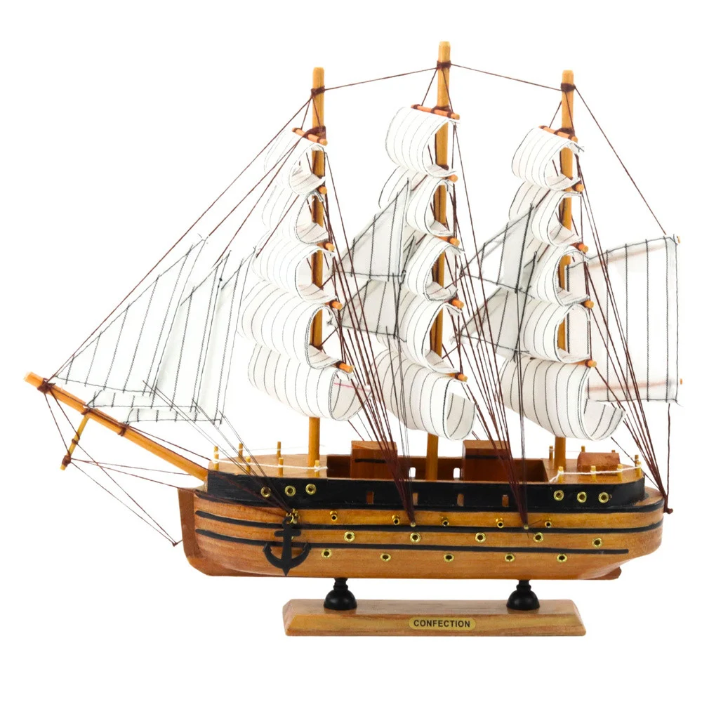 Model jedrenjaka s tri jarbola bijela jedra 39 × 36 cm_3