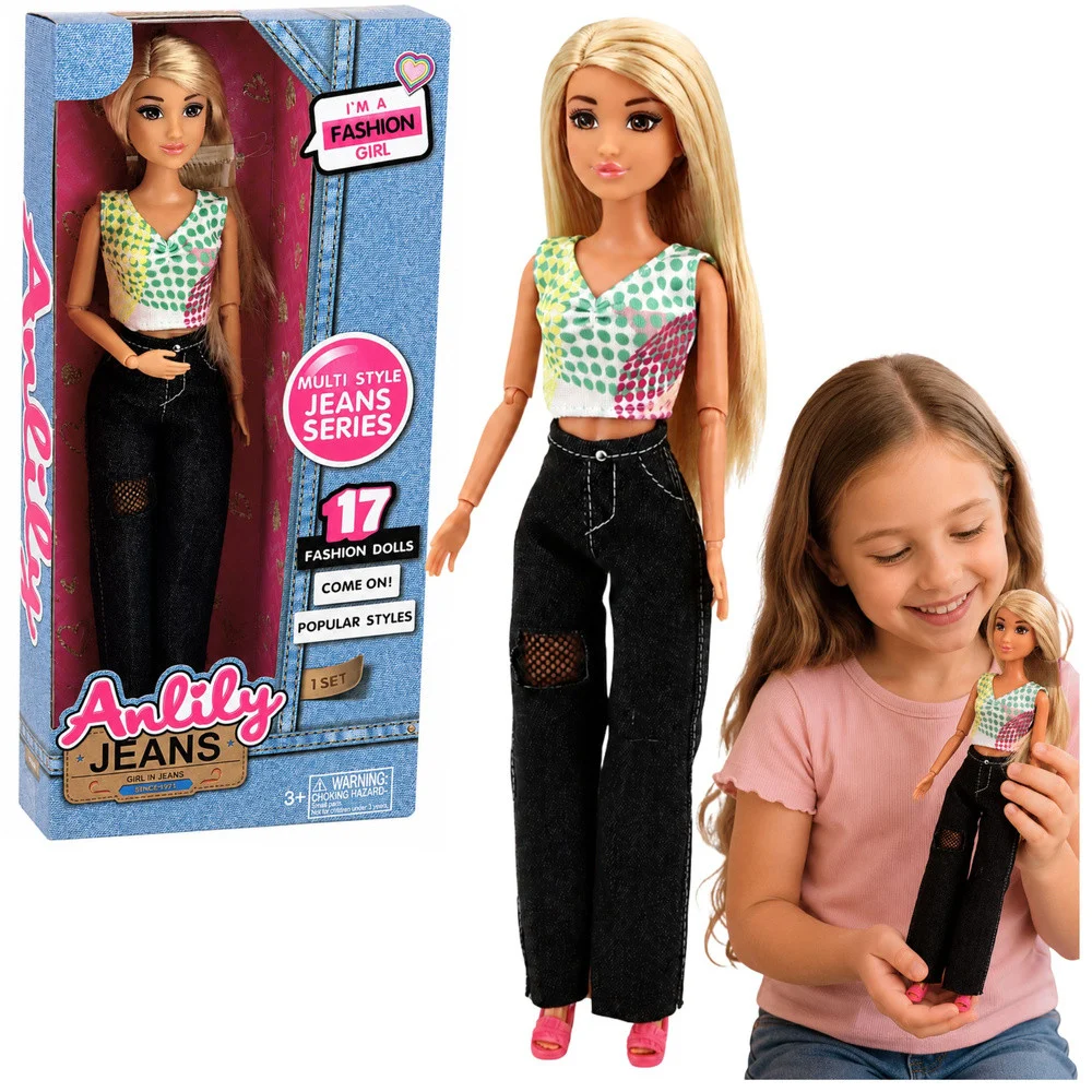 Modna lutka Anlily u trapericama plava kosa 30 cm_1
