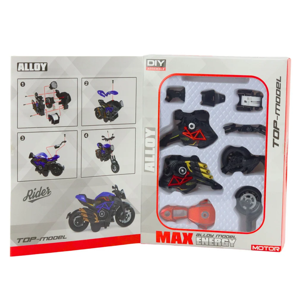 Motocikl za sastavljanje od metalnih vijaka 1:14 DIY crno-crveno_3