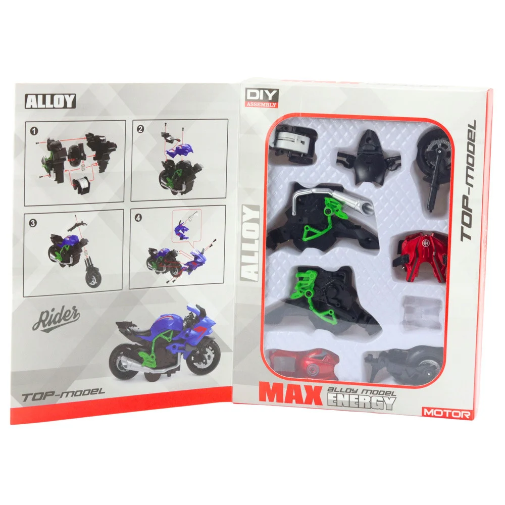 Motocikl za sastavljanje od metalnih vijaka 1:14 DIY zeleno-crveno_3
