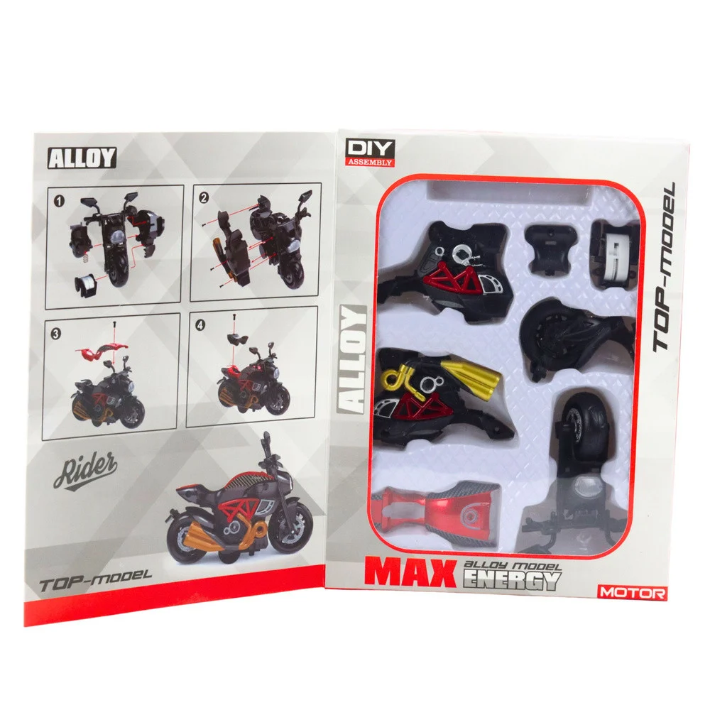 Motocikl za sastavljanje od uvijajućeg metala 1:14 DIY crveni_3