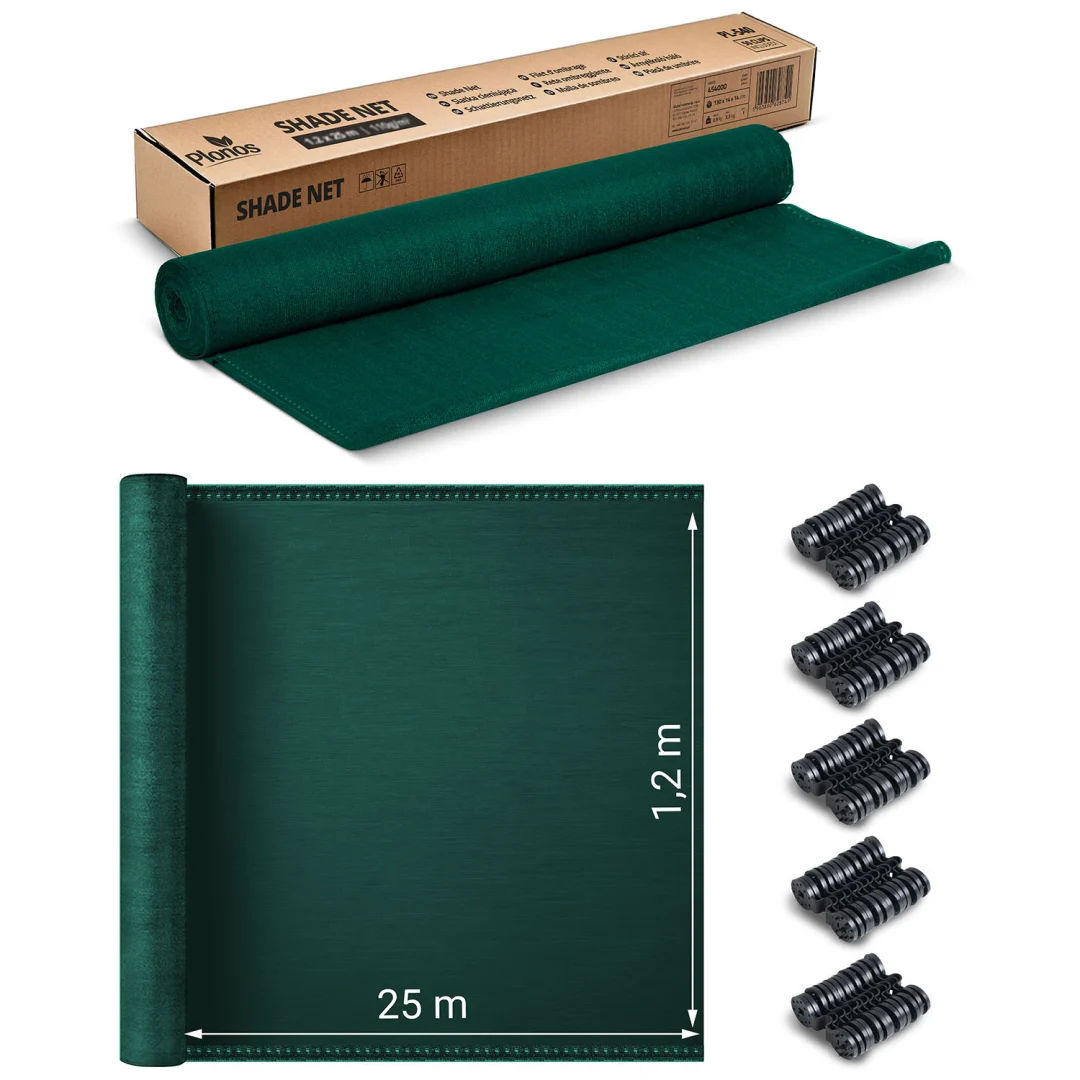 Mreža za sjenu 1,2 x 25 m 140 g/m2 + 50 zelenih stezaljki_3
