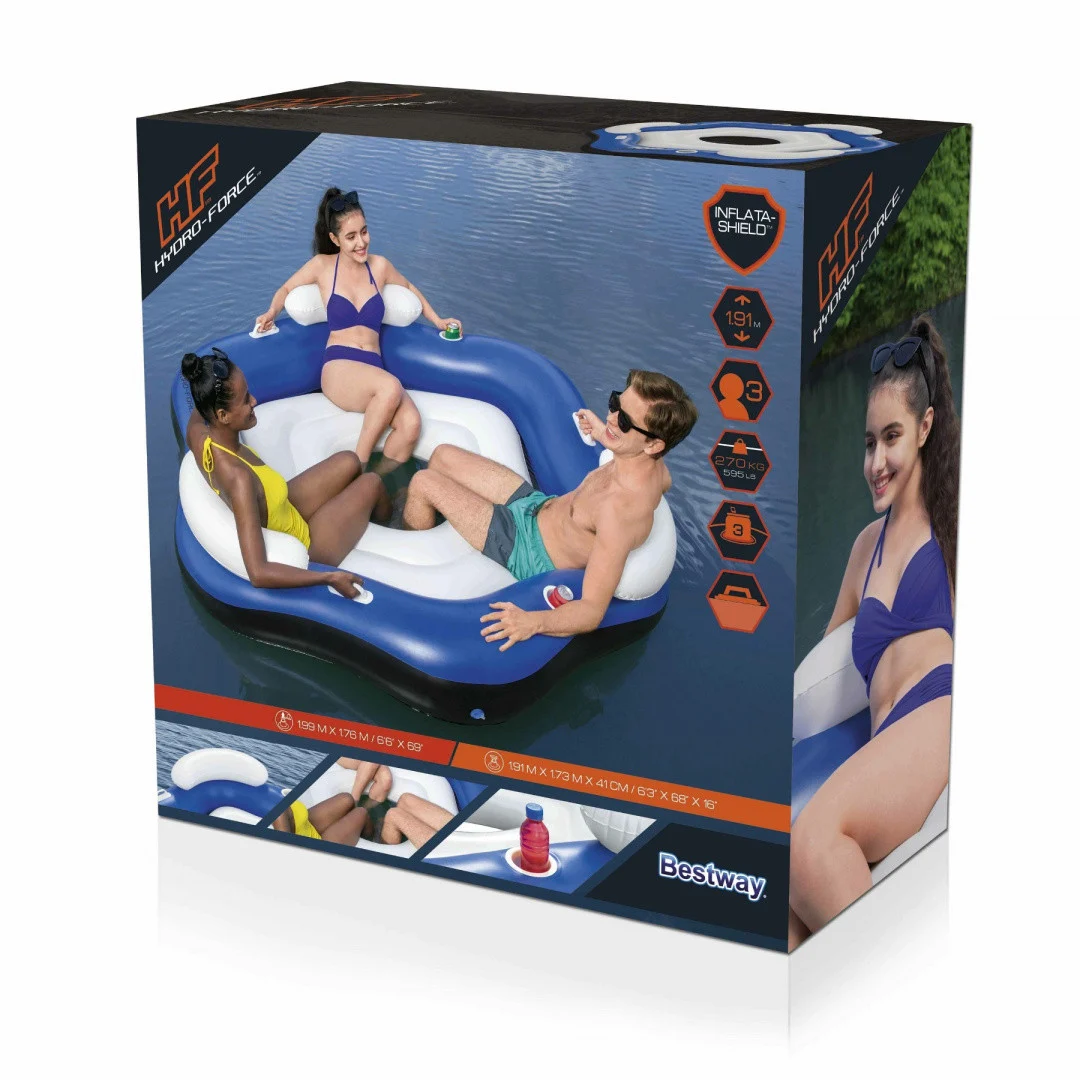 Napuhani otok za plivanje za 3 osobe BESTWAY 199x176cm + 3 naslona + mjesta za piće + ručke + dno s_8