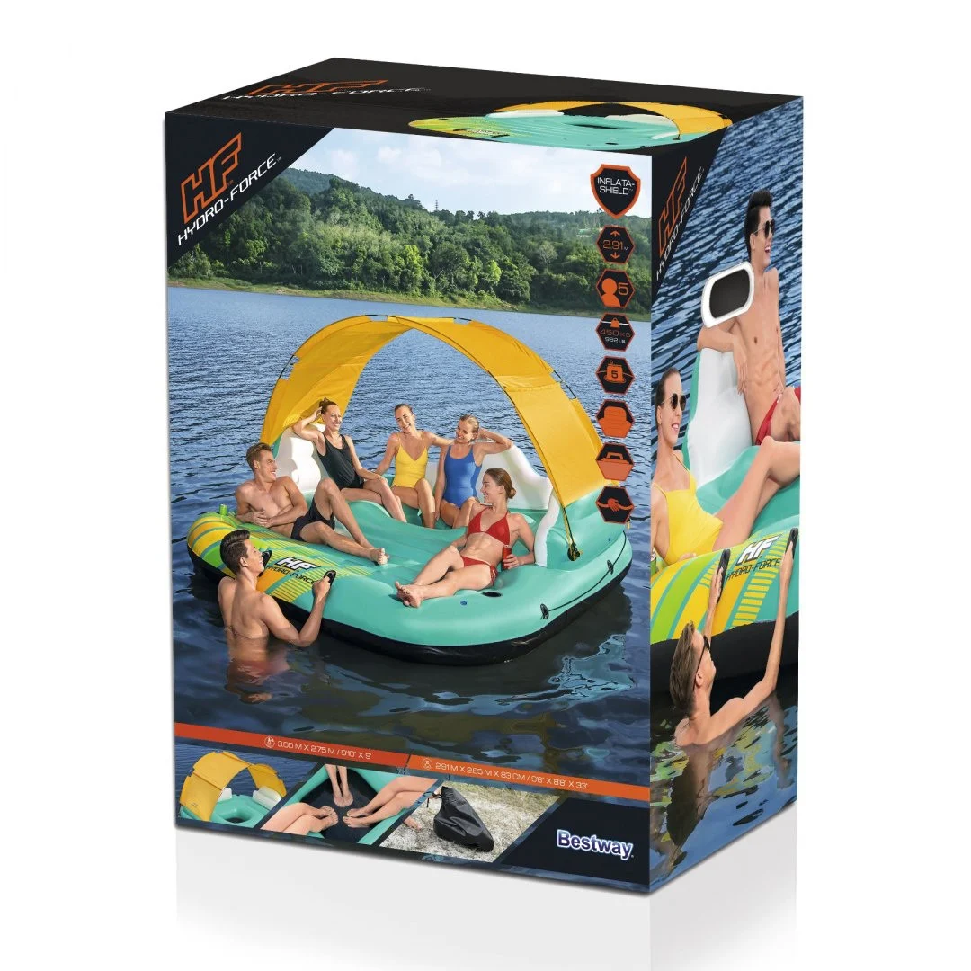 Napuhani otok za plivanje za 5 osoba BESTWAY 291x265x83cm + krov + mrežasto dno_11