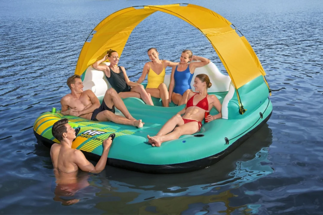 Napuhani otok za plivanje za 5 osoba BESTWAY 291x265x83cm + krov + mrežasto dno_4