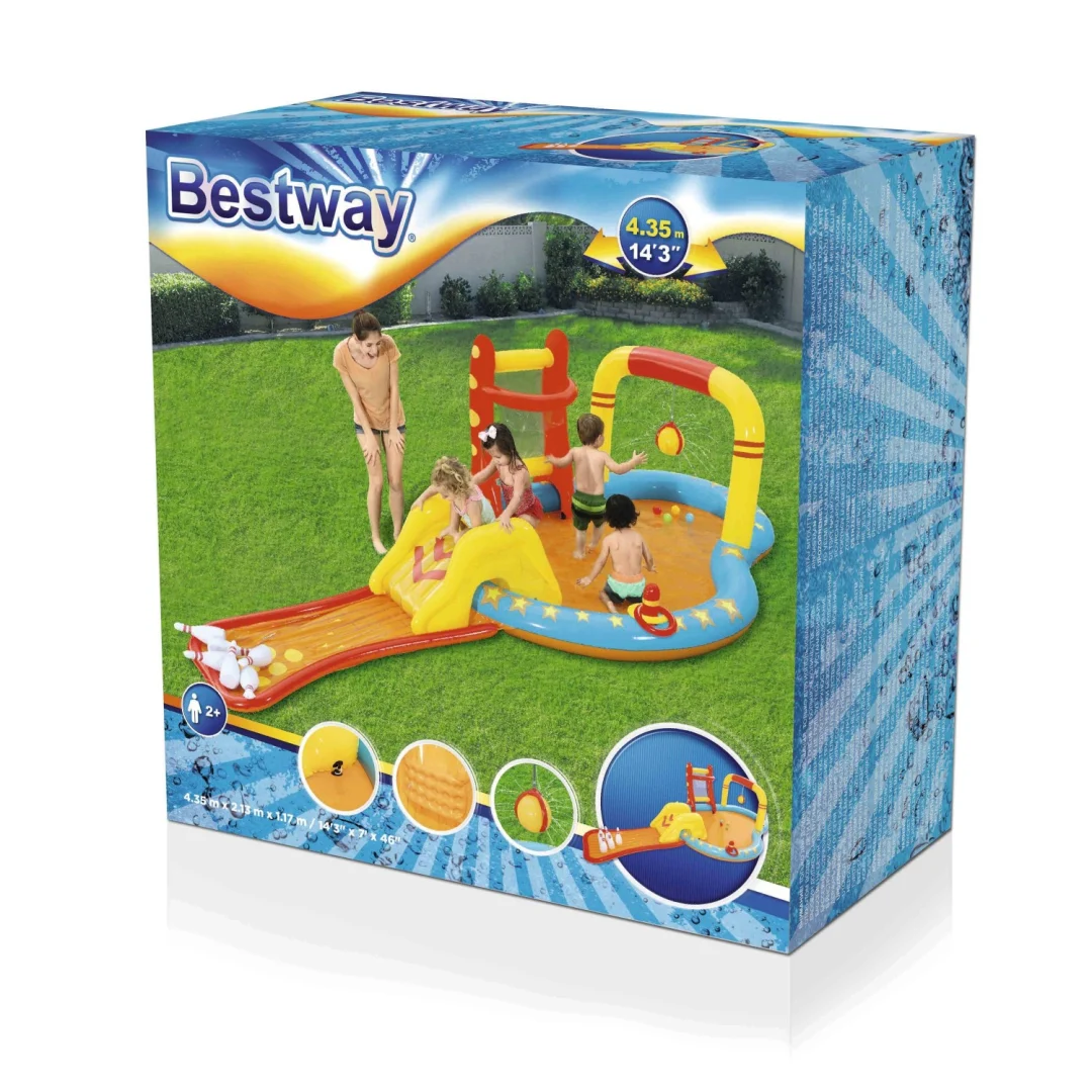 Napuhano igralište za male prvake 435x213x117 BESTWAY + tobogan + kuglanje + košarka_8