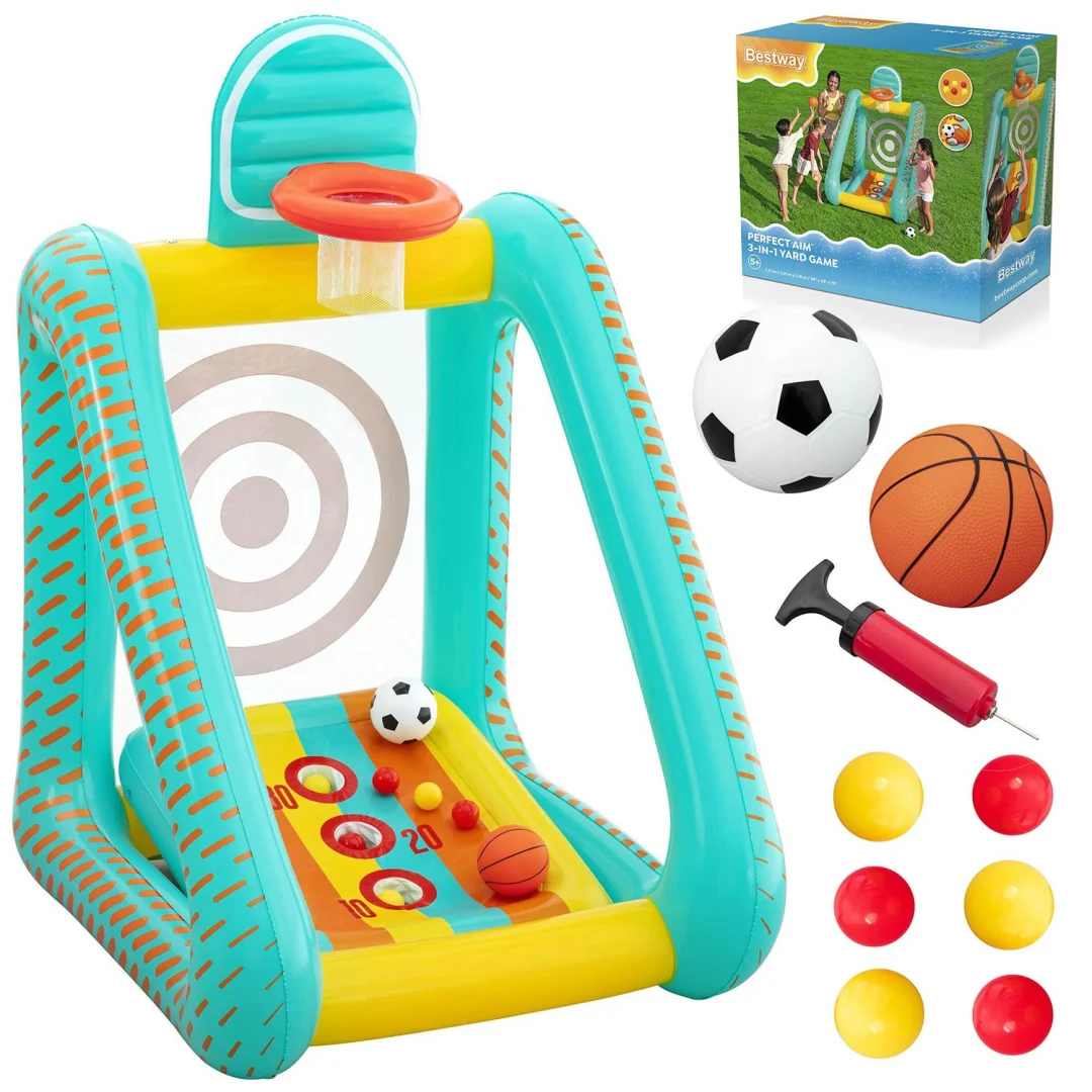 Napuhavanje vrtne igre 3u1 košarkaški nogometni gol 127x109x178 cm Bestway 52813_1