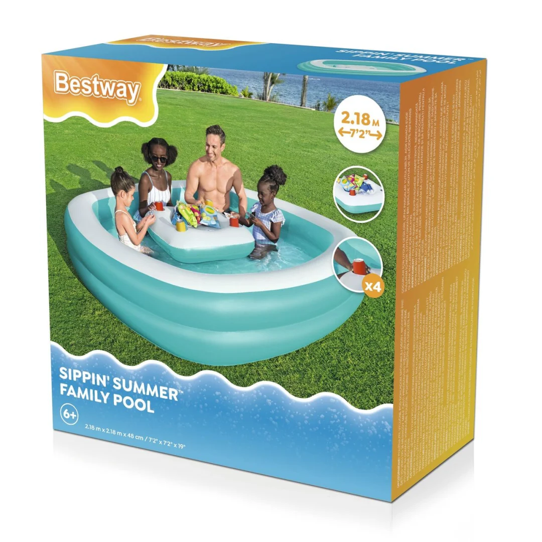 Napuhni obiteljski bazen 218x218x48 BESTWAY + plutajući stolni otok za piće_8