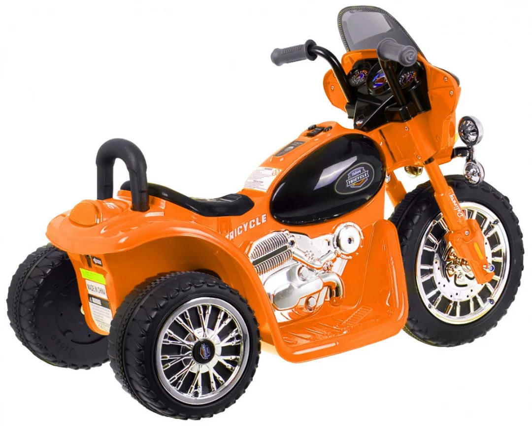 Narančasti motor za sjeckalicu na baterije za djecu + 3 kotača + zvukovi + LED svjetla motor na akumulator_3